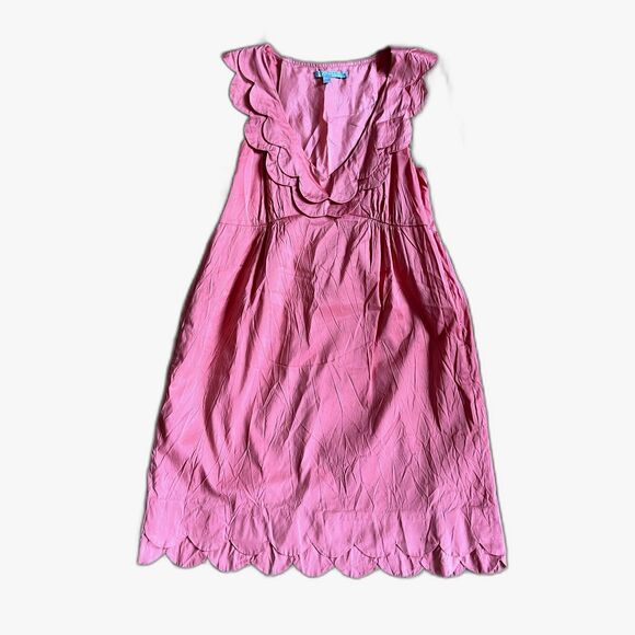 Calypso Pink Sleeveless Scallop Trimmed V Neck Silk Dress Women's Size Medium - Picture 3 of 9